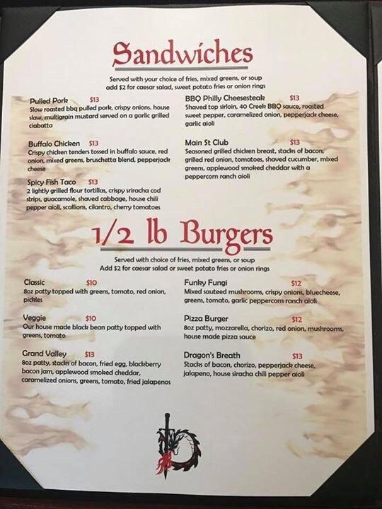 Menu at The Dragon Sports Bar., Brant