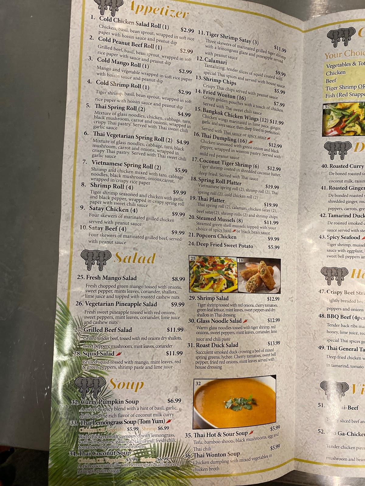 Menu at Twins Elephants Thai Restaurant & Bar, Hamilton