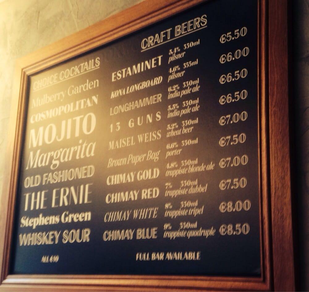 Menu at Brookwood steakhouse, Dublin, 141 Baggot Street Lower