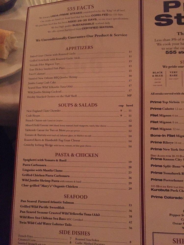 Menu at 555 East American Steakhouse, Long Beach