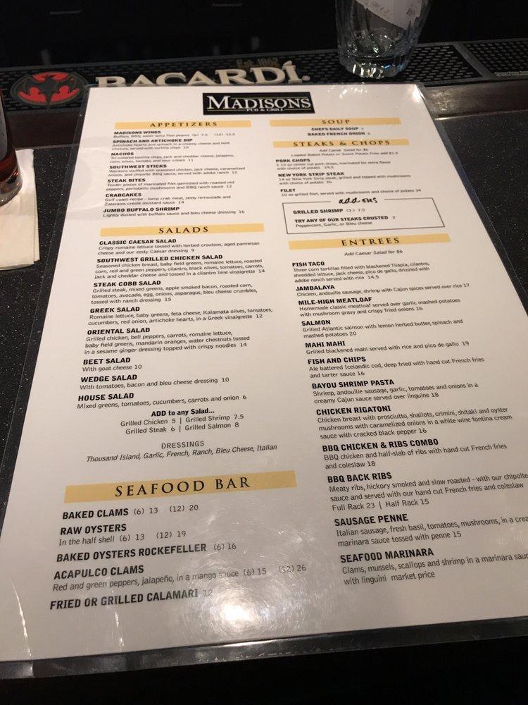 Menu at Madisons Pub and Grill, Willowbrook