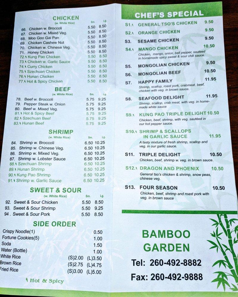 Menu At Bamboo Garden Restaurant Fort Wayne S Maplecrest Rd