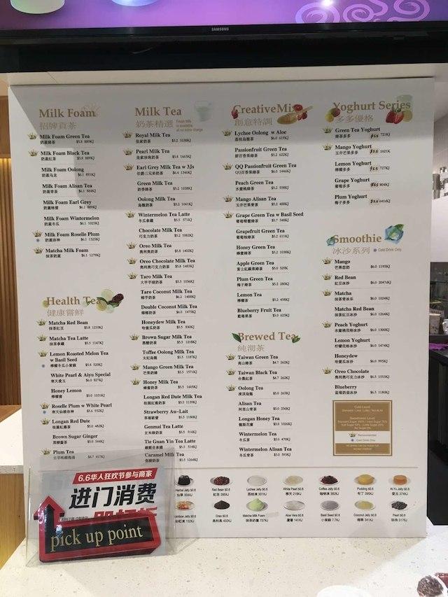 Menu at Gong Cha pub & bar, Haymarket, Shop 3233 Eddy Ave Ramp Central