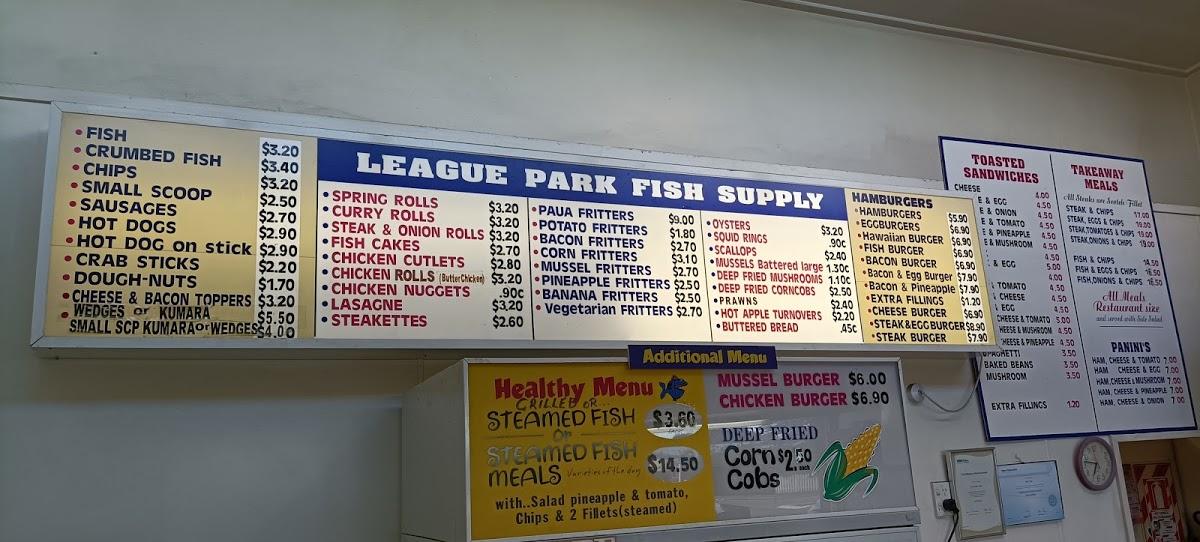 Menu at League Park Fish Supplies restaurant, Napier