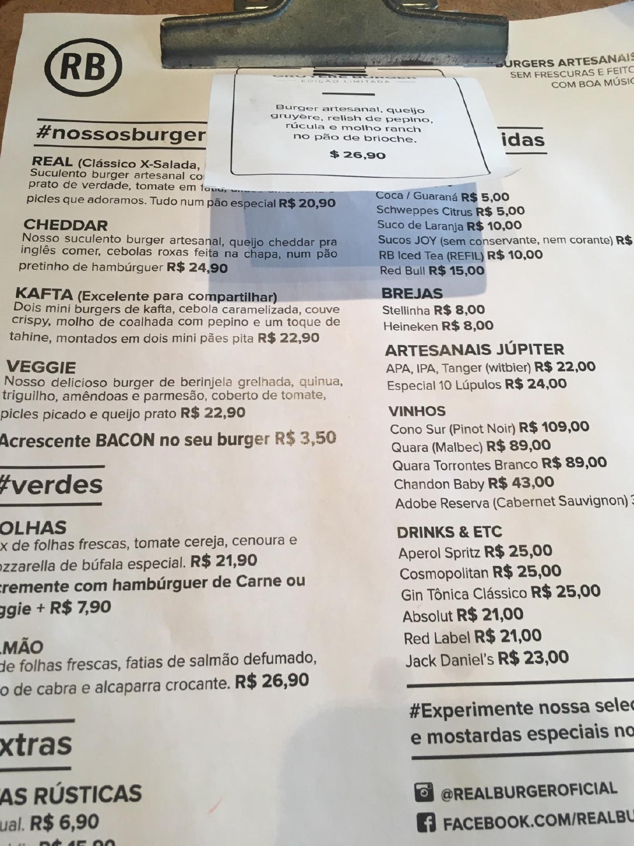 Real Burger Alphaville cardápio