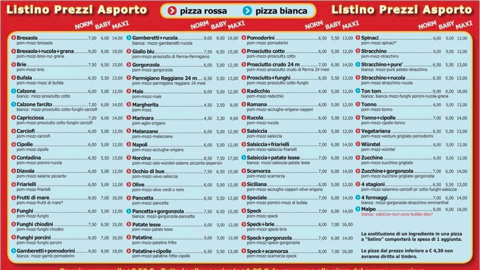 Menu da Tom Tom Pizza ristorante, Parma