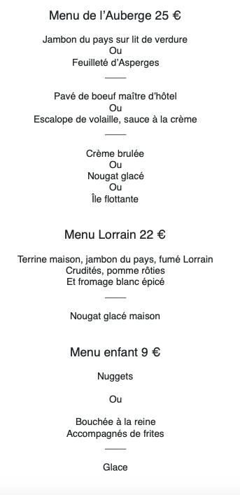 Menu Au L Auberge Du Bon Accueil Restaurant Volstroff