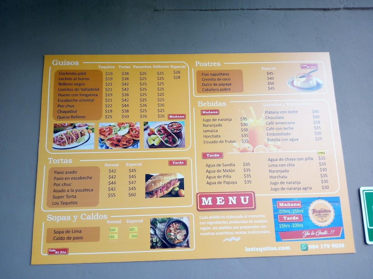 Menu at Los Taquitos restaurant, Playa del Carmen, Av. XelHa