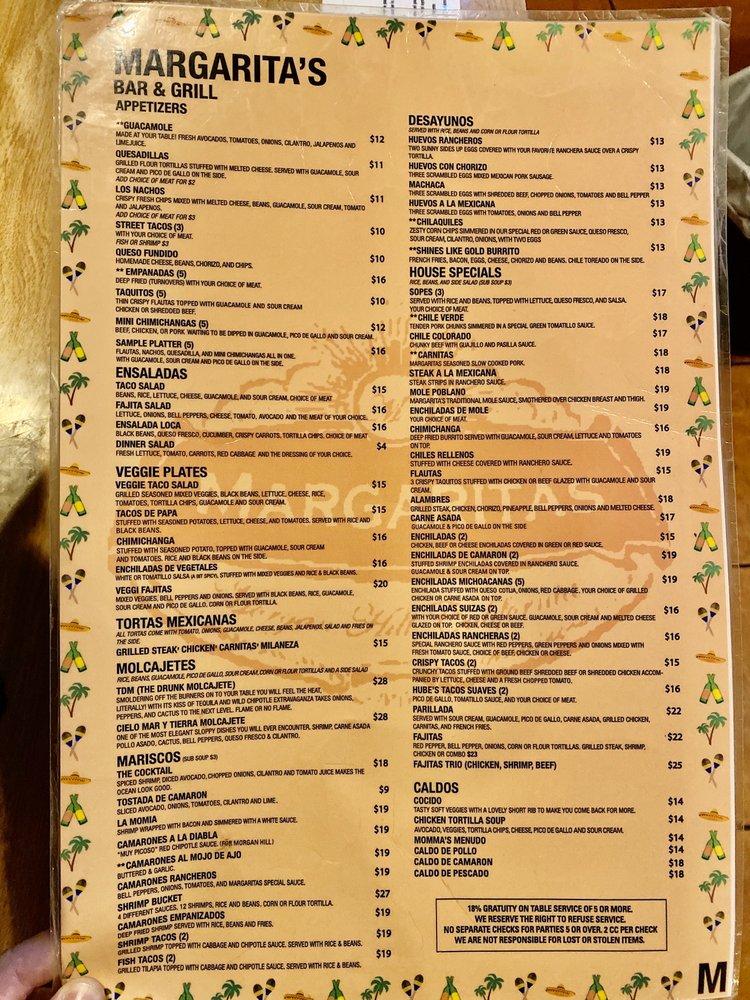 Menu at Margarita's Bar & Grill, Hill