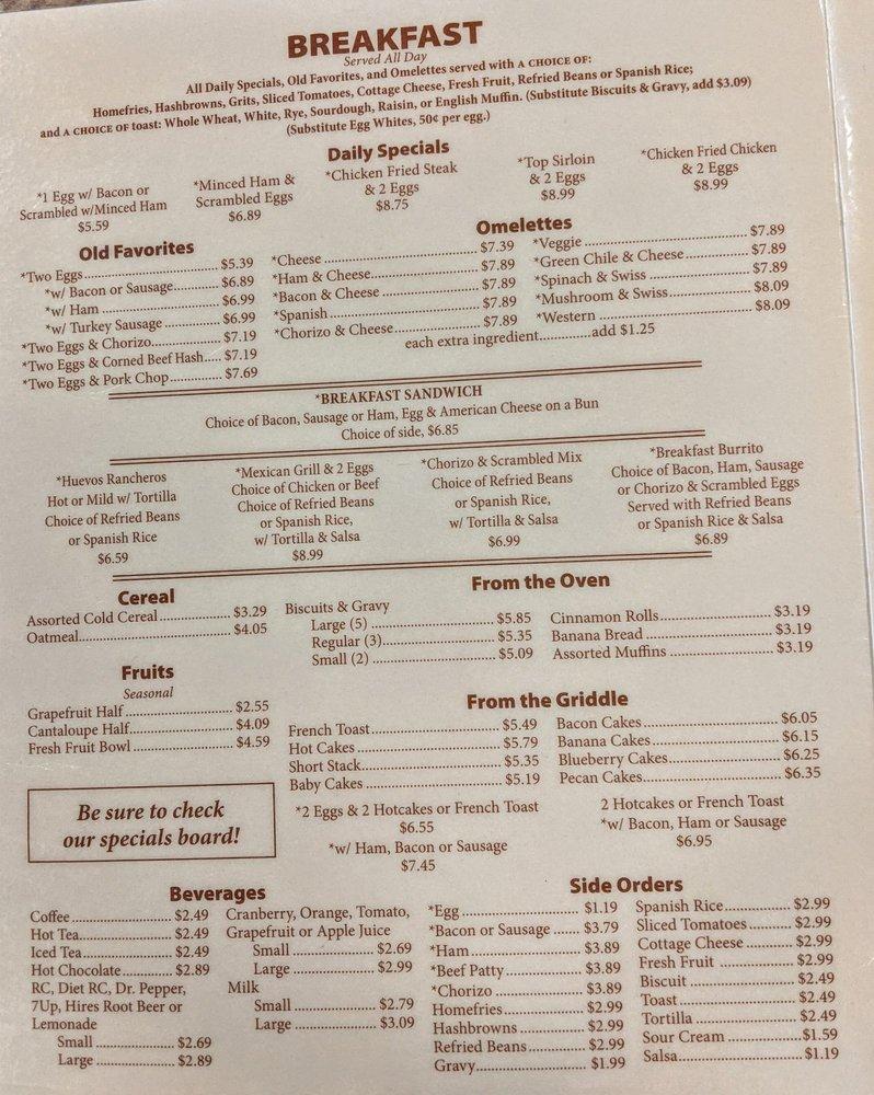Menu at Bread and Butter Cafe, Tucson