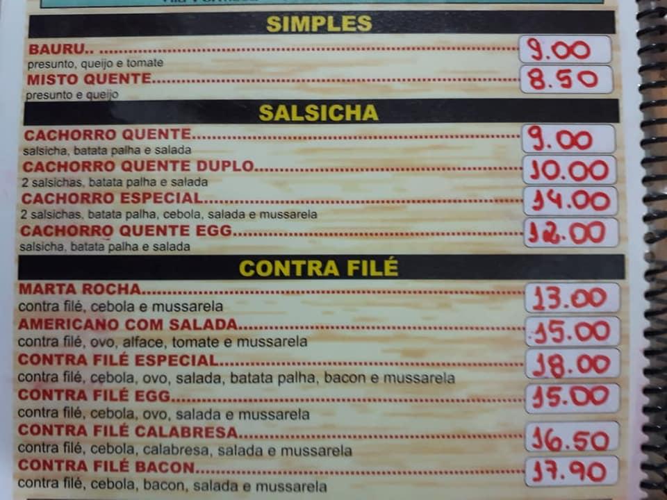 Menu at Lanche Paulista pub & bar, Presidente Prudente, R. José Leão ...