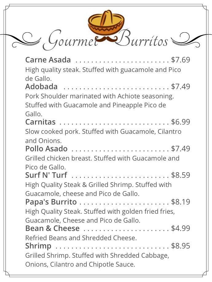 Carta de comida rápida Casa de Papa Gourmet Tacos, Surprise