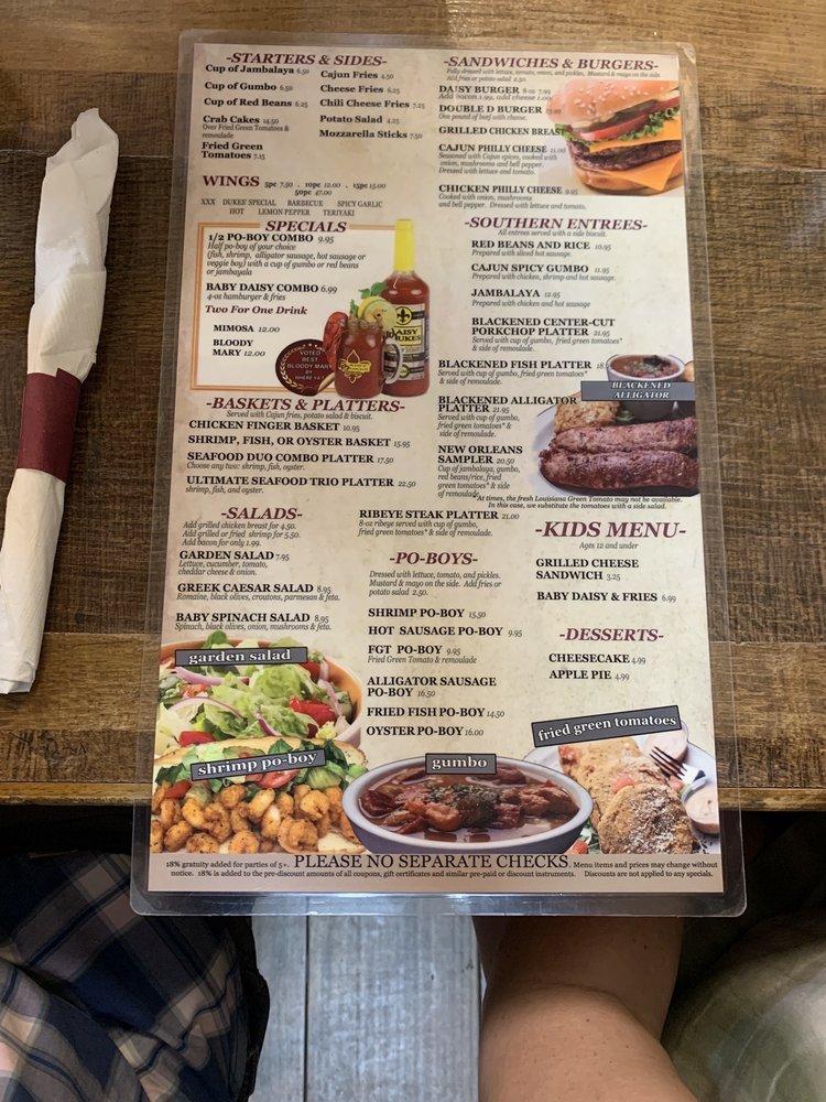 Menu at Daisy Dukes Cafe, New Orleans