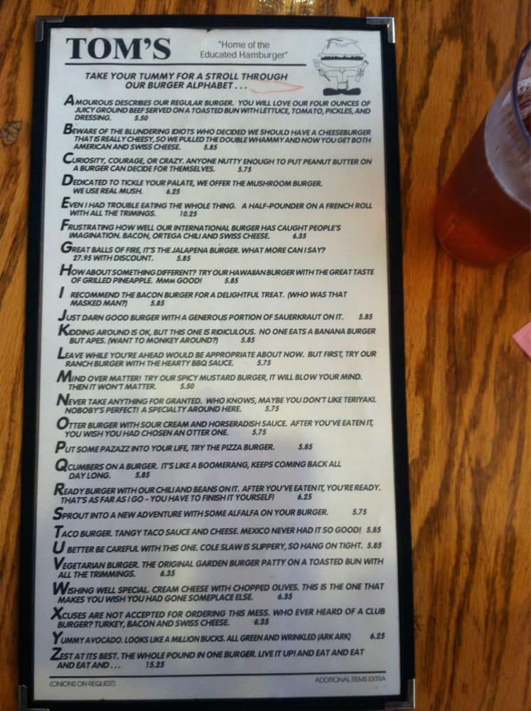 Menu at Tom's restaurant, Lompoc, 115 E College Ave 13