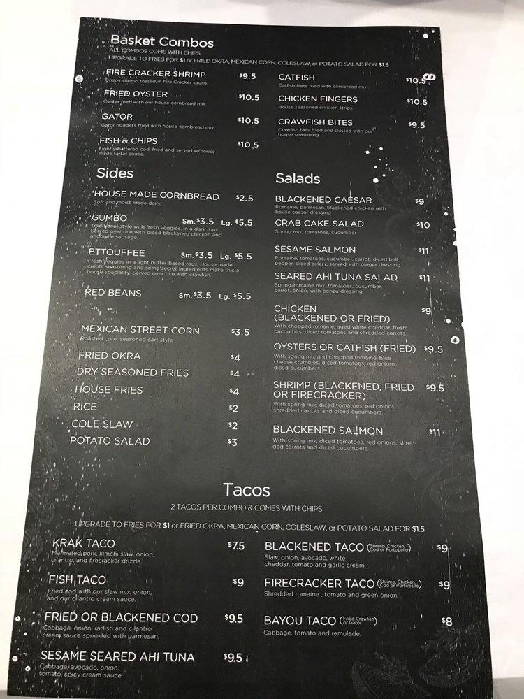 Menu at Kraken Killer Seafood restaurant, Springdale