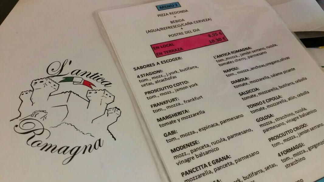 Menu at Restaurant Pizzeria L'Antica Romagna, Martorell