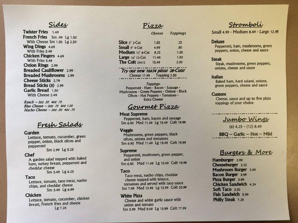 Menu at Young's Pizza & Wings pizzeria, Northern Cambria