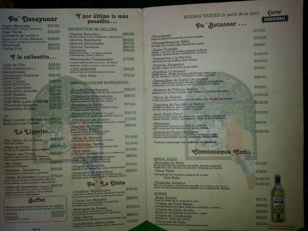 Carta del restaurante El Patio Tlaquepaque, San Pedro Tlaquepaque