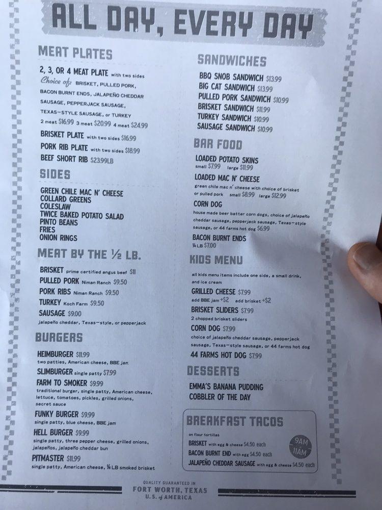 Menu at Heim Barbecue on Mockingbird, Dallas