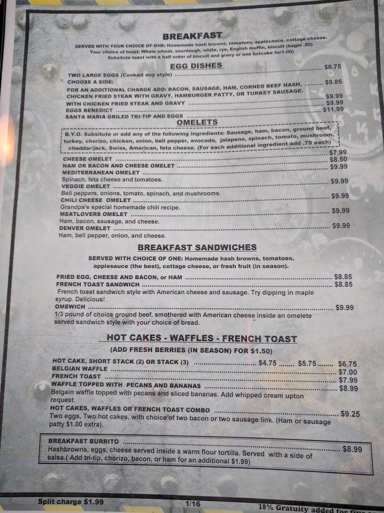 Menu at Wings Cafe, Fullerton