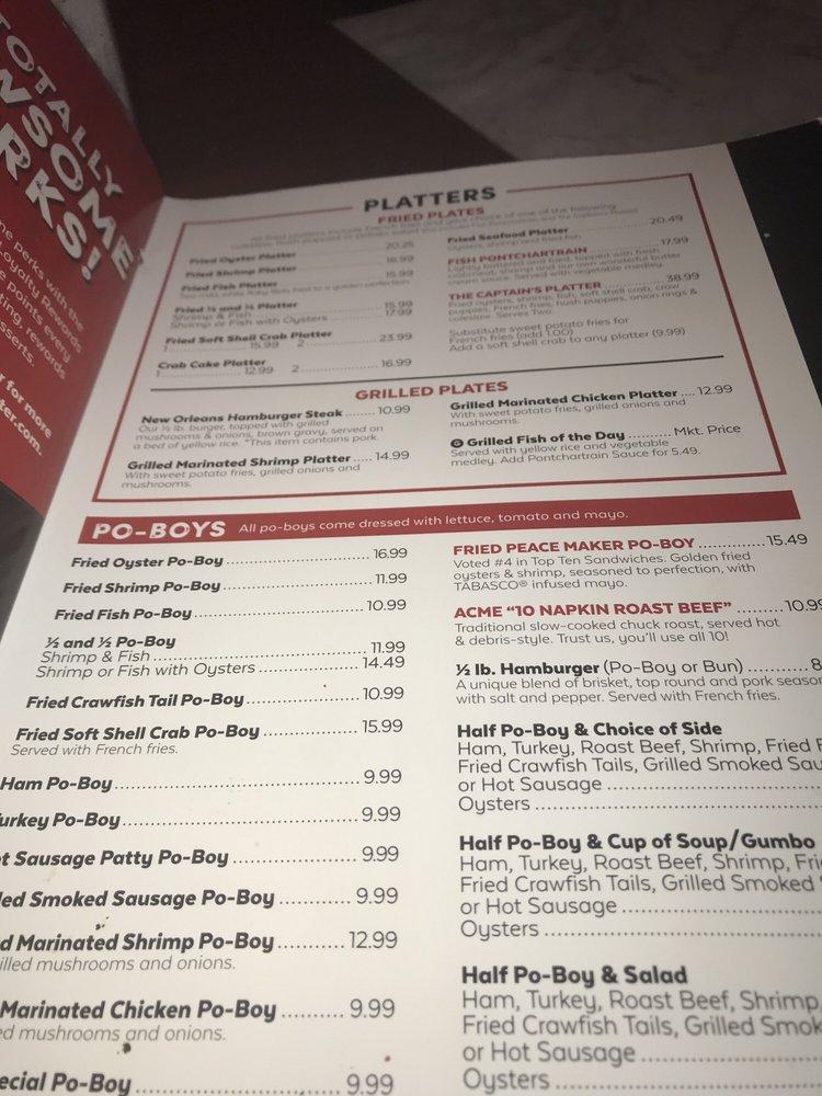 Menu at Acme Oyster House restaurant, Baton Rouge, Perkins Rd