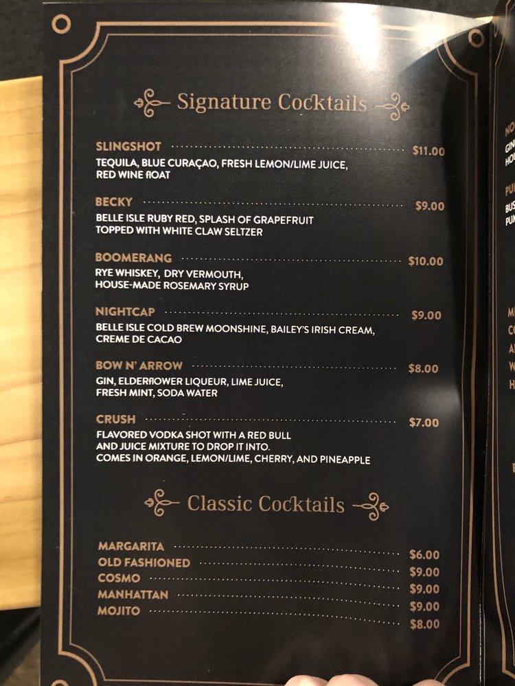 Menu at Slingshot Social Game Club, Richmond