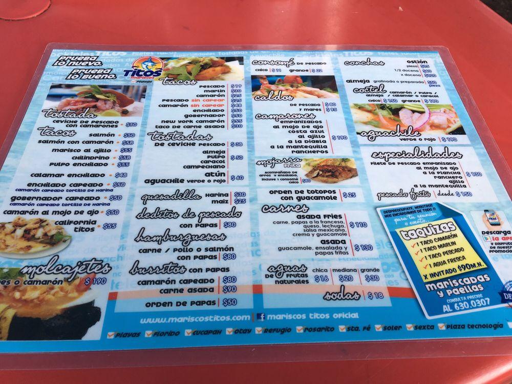 Menu at Tito's restaurant, Tijuana, P.º Estrella del Mar #605