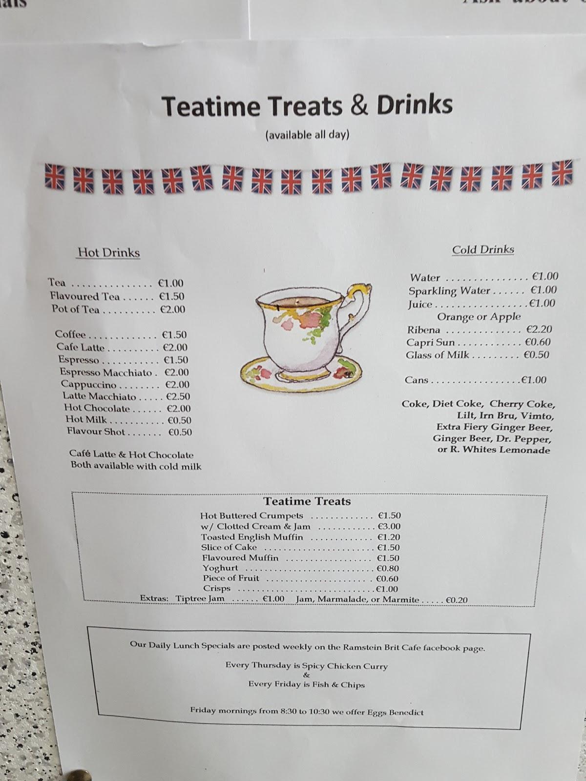 Menu at Brit Cafe, RamsteinMiesenbach