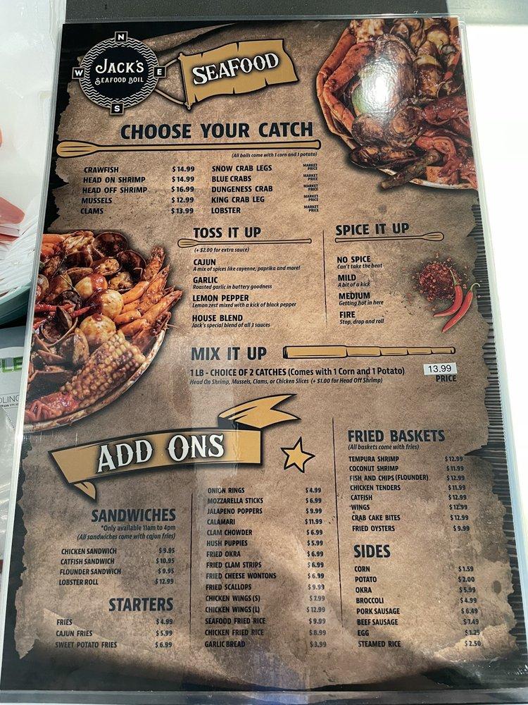 Menu at Jack's Seafood Boil restaurant, Pleasantville