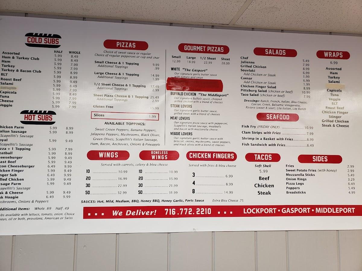 Menu at Ports Pizza & Subs pizzeria, Gasport