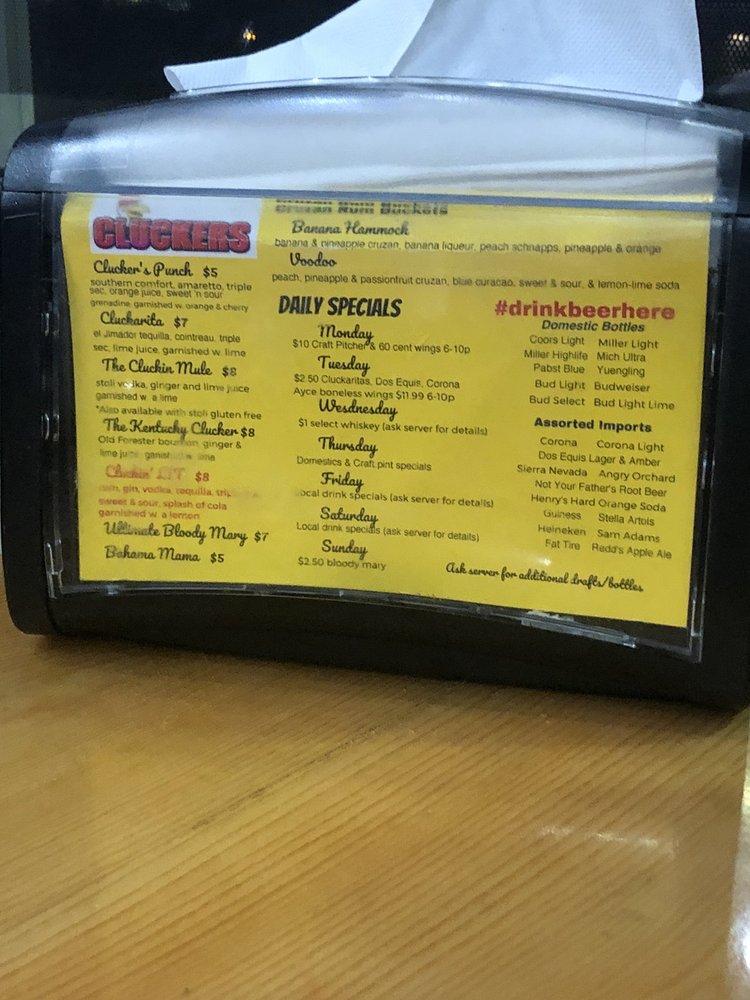 Menu at Cluckers Shepherdsville pub & bar, Shepherdsville