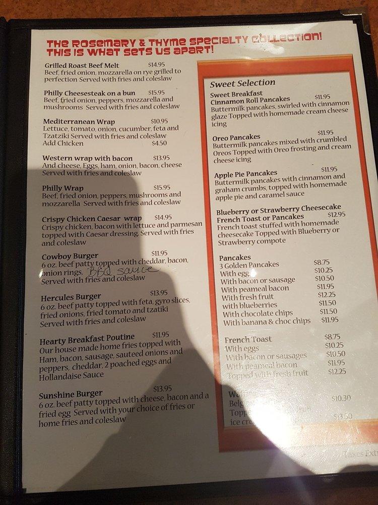 Menu at Rosemary & Thyme restaurant, Toronto