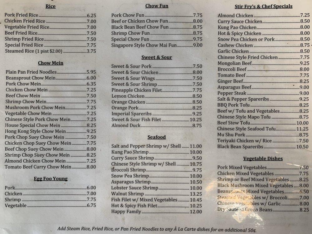 Menu at Hon's Chinese Food Restaurant, Fresno