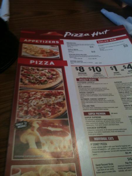 Menu At Pizza Hut Pizzeria Lumberton Fayetteville Rd