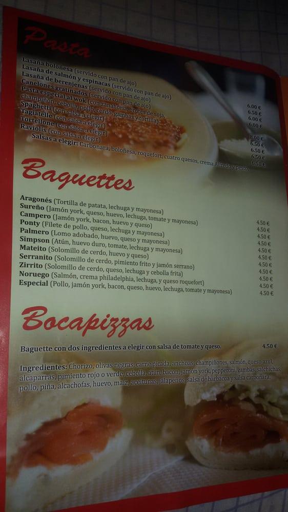 Carta de Restaurante Pizza & Pasta, Rota, Av. de la Diputación