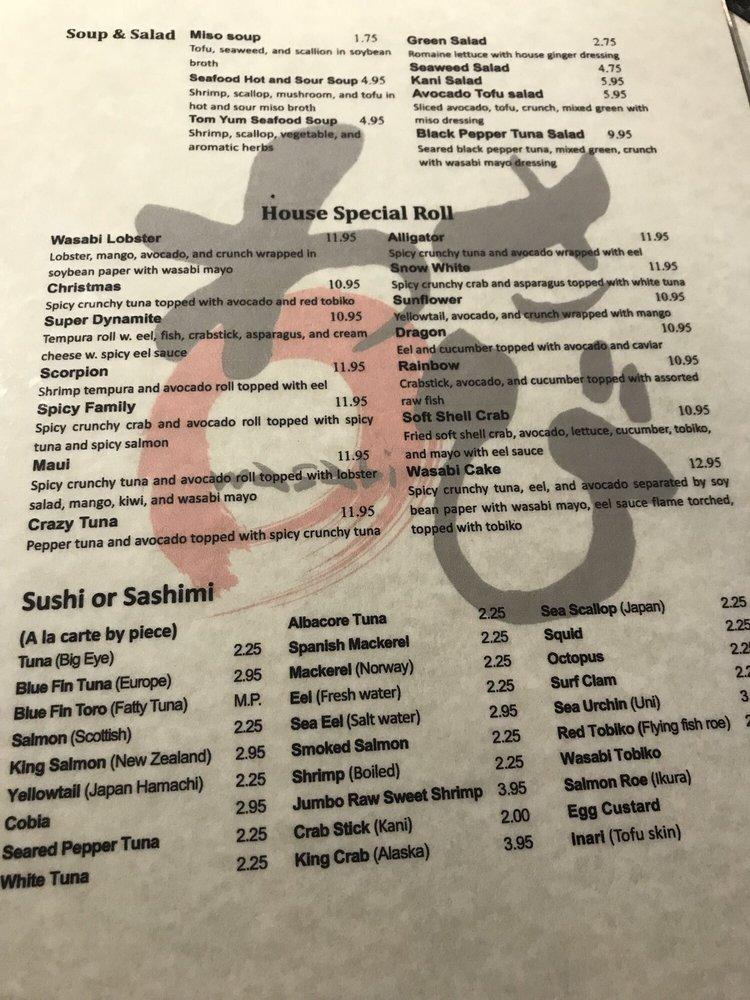 Menu at Wasabi Japanese Restaurant, Buffalo, 752 Elmwood Ave