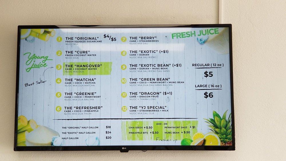 Menu at Young Juice pub & bar, Garden Grove