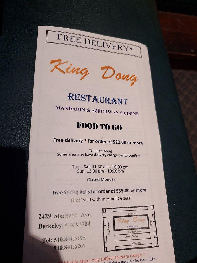 Menu at King Dong Restaurant, Berkeley