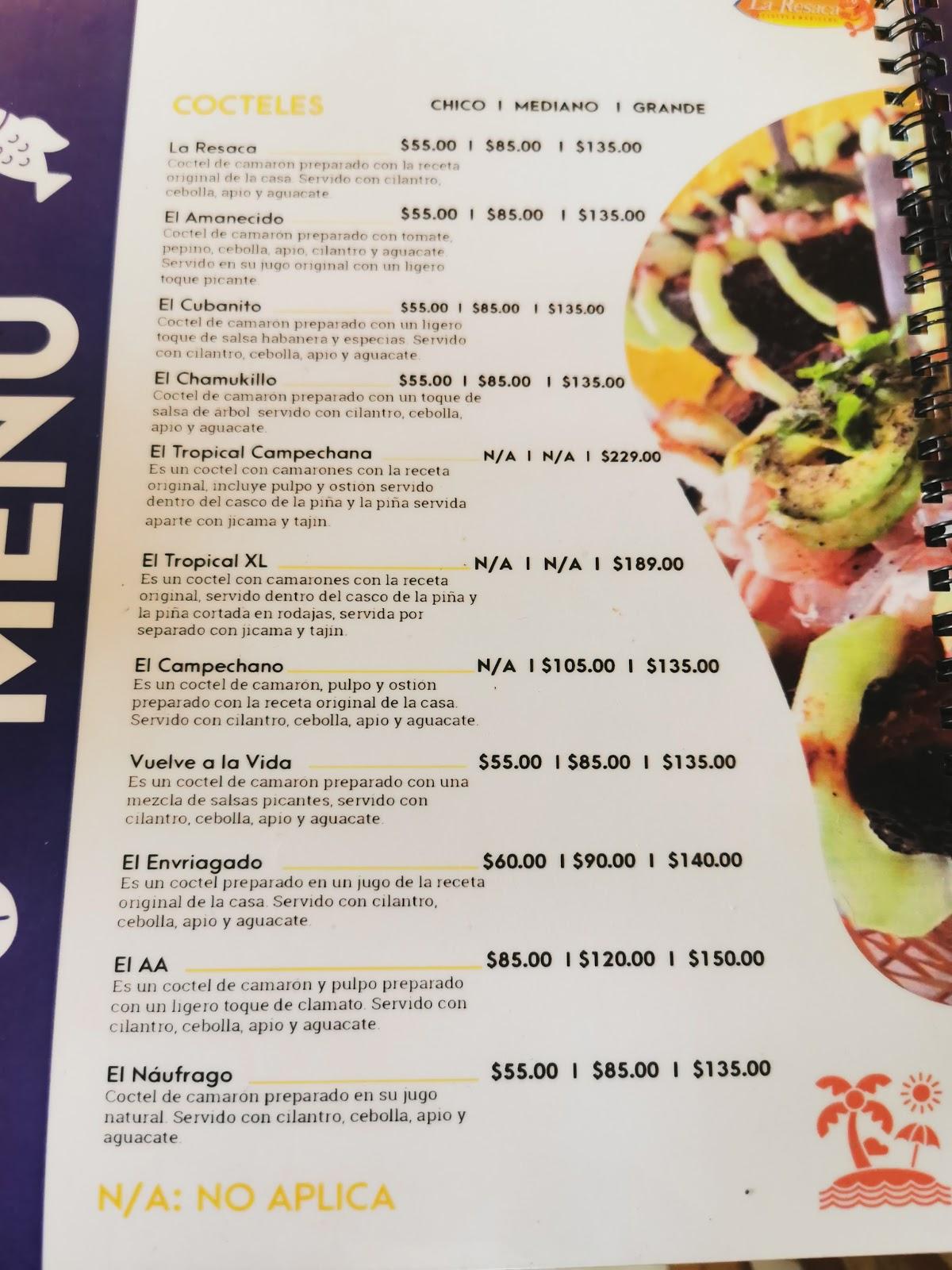 Menu at La Resaca Mariscos restaurant, Ciudad Juarez