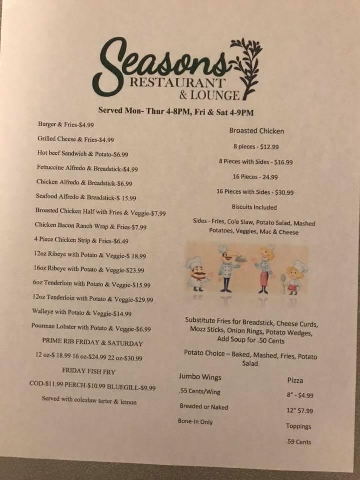 Menu at Seasons Restaurant & Lounge, Shawano