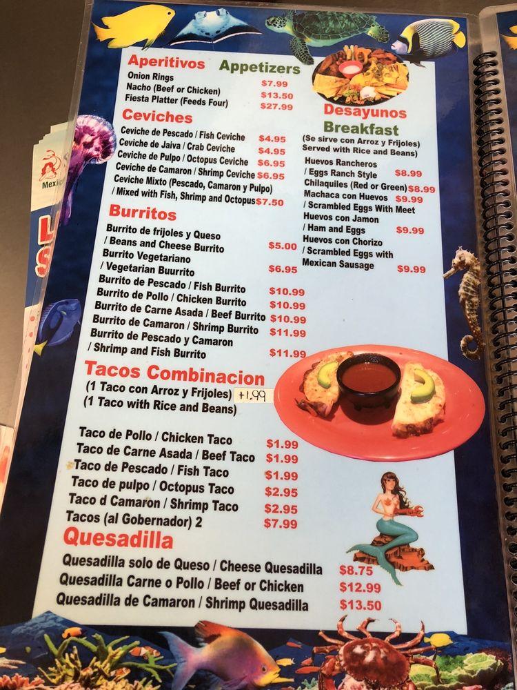 Menu at La Sirenita restaurant, Los Angeles, Sherman Way