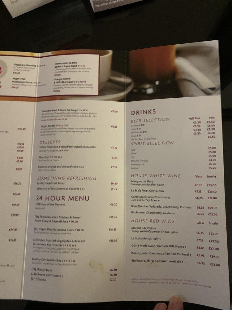 Menu at Crowne Plaza Dublin Airport cafe, Dublin