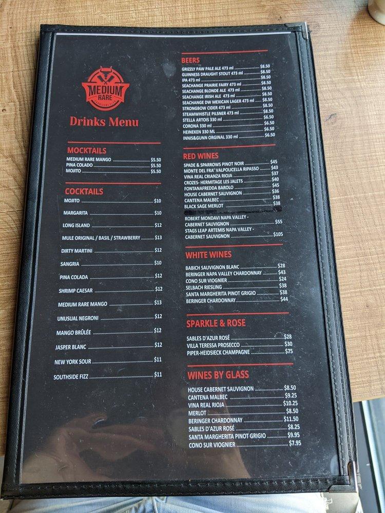 Menu at Medium Rare Steakhouse + Bar, Edmonton