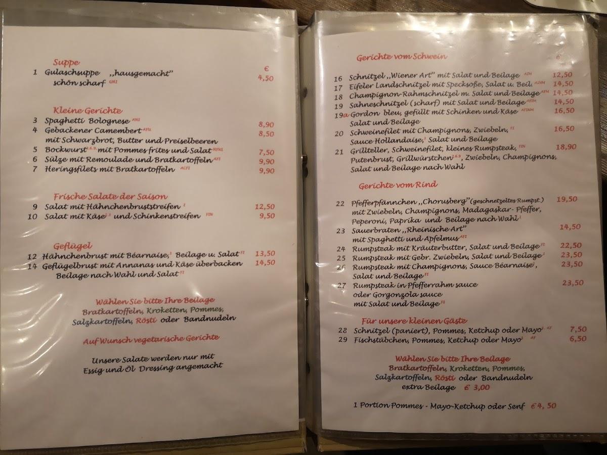 Speisekarte von Gaststätte Am Chorusberg restaurant, Aachen