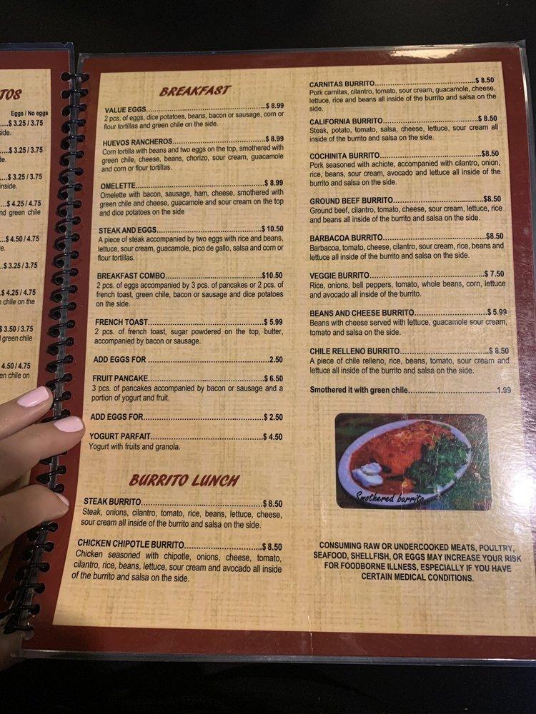 Menu at Quijotes Mexican Grill restaurant, Colorado Springs