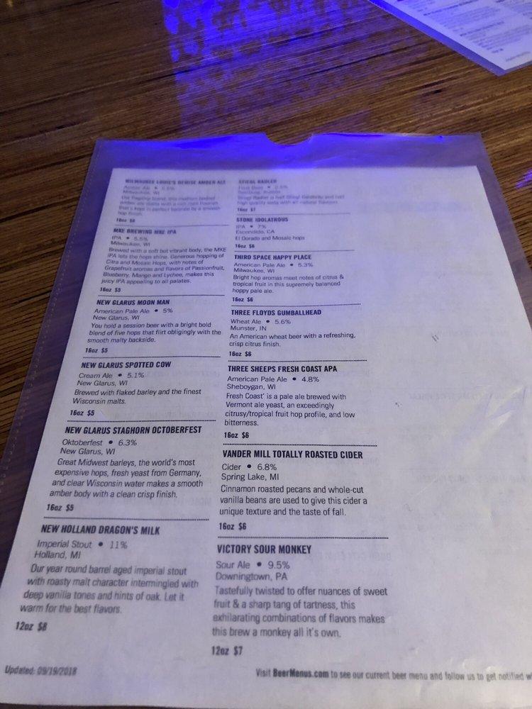 Carta del pub y bar Up-Down MKE, Milwaukee