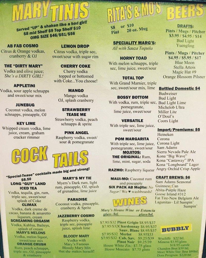 Menu at Hamburger Mary's restaurant, Orlando