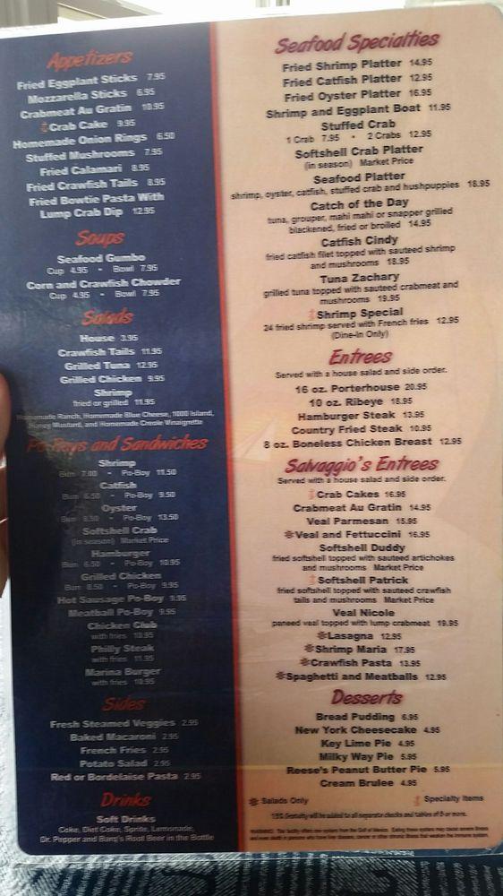 Menu at Phil's Marina Cafe, Slidell
