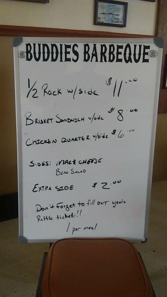 Menu at Buddies Barbeque, Conneautville