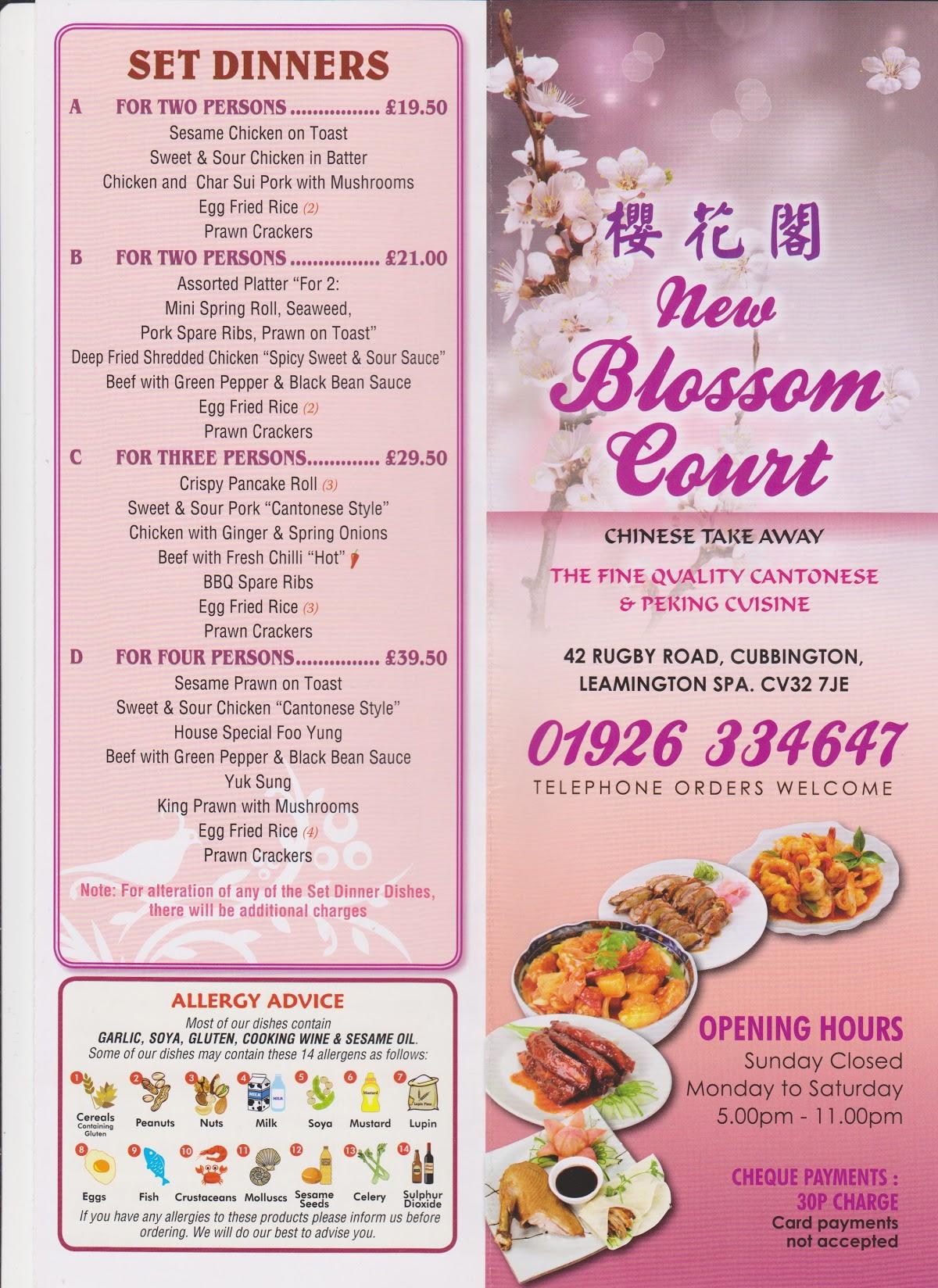 Menu at New Blossom Court fast food, Royal Leamington Spa, 42 Rugby Rd